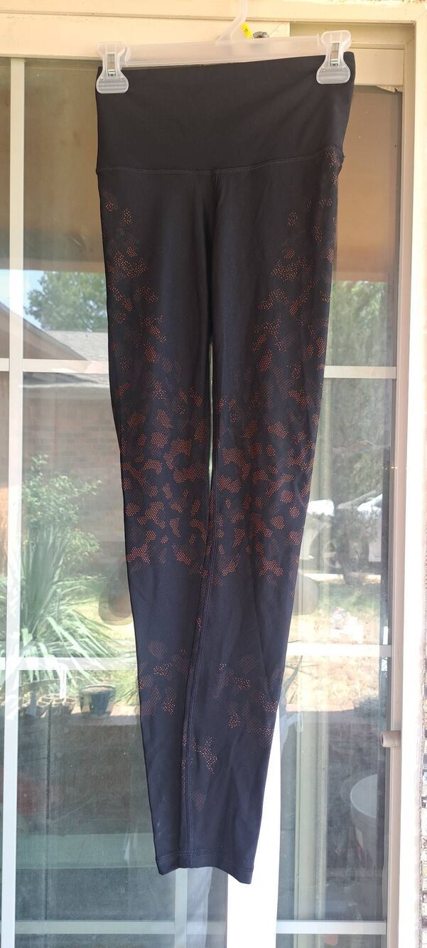 Lululemon Women’s Leggings Size 4 Black Orange Pattern High Rise Athletic Yoga P - Picture 2 of 6